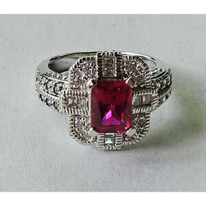 RP Sterling Silver Lab Ruby CZ Ring Size 6 Cocktail Feminine